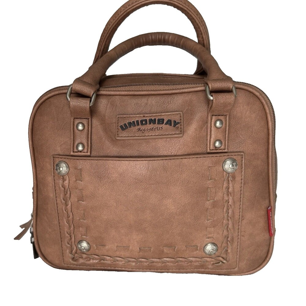 Y2K Unionbay Vintage Brown Faux Leather Bag Satchel Purse Top Handle Western
